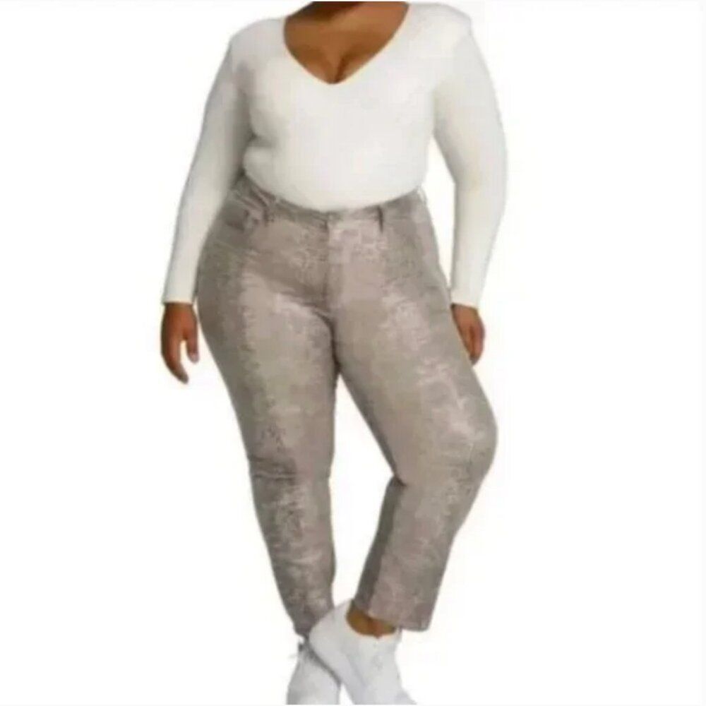 Good American Women's Good Straight High Waist Ankle Jean Metallic Snakeskin  20